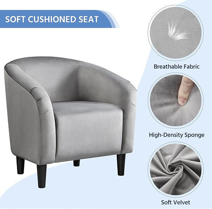 Yaheetech Accent Chair with Ottoman Set, Modern Upholstered Soft Barrel Chair with Footstool, Comfy Fabric Armchair and Footrest for Living Room/Bedroom/Reading Room/Guestroom, Gray