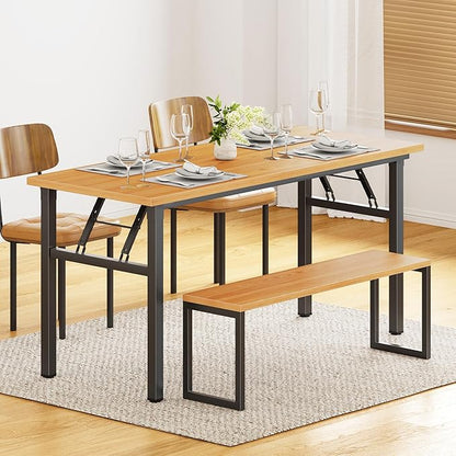 DlandHome Computer Desk 62 inches Office Desk Computer Table Study Writing Desk Workstation for Home Office Metal Frame Teak and Black