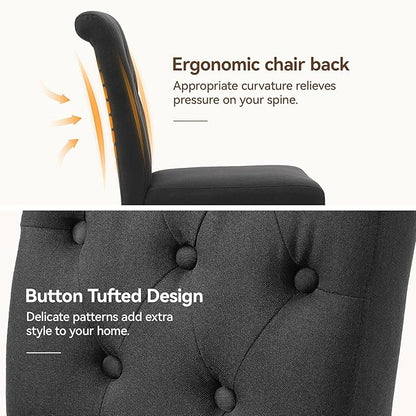 Upholstered Dining Chairs Set of 6, Button Tufted Parsons Dining Chair with Solid Wood Legs, Modern Fabric Side Chair for Dining Room/Kitchen/Restaurant/Hotel- Black