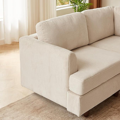 127.5" L/U-Shaped Sectional Couch with Movable Ottoman & 6 Removable Back Cushion, Corduroy Fabric Upholstered 6 Seat Modular Sleeper Sofa,DIY Free Combination Couches for Living Room,Beige