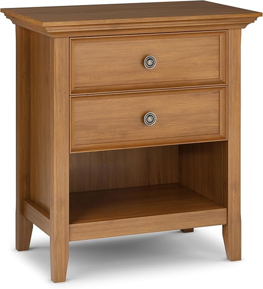 SIMPLIHOME Amherst SOLID WOOD 24 Inch Wide Traditional Bedside Nightstand Table in Light Golden Brown, For the Living Room and Bedroom