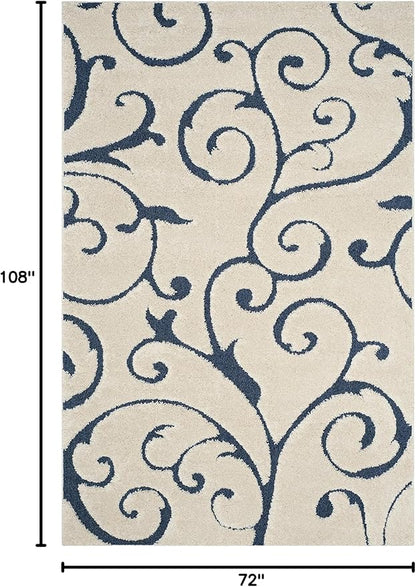 SAFAVIEH Florida Shag Collection Area Rug - 6' x 9', Cream & Blue, Scroll Design, Non-Shedding & Easy Care, 1.2-inch Thick Ideal for High Traffic Areas in Living Room, Bedroom (SG455-1165)