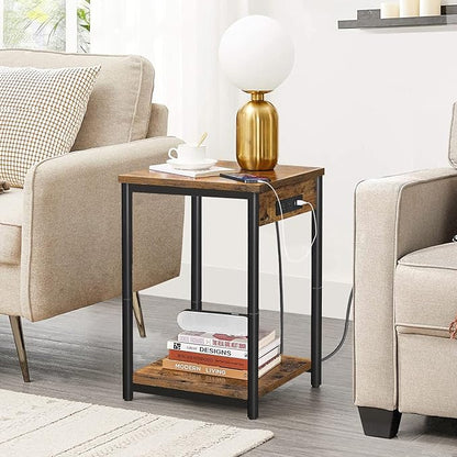 TUTOTAK Night Stand with Charging Station, Set of 2, End Table, Side Table with USB, 21.8”H Nightstand with Storage Shelf, Sofa Couch Table TB01BB029 (2 pcs)