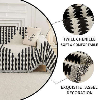 HAOMAIJIA Boho Sofa Covers for 2 Cushion Couch - Pet Friendly Soft Thick Non Slip Cover for Dogs - Washable Sectional L Shape Furniture Protector (Black, 71"x102")