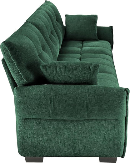 Modern Chenille Fabric 3-Seat Sofa w/ 2 Pillows, Premium Upholstery Living Room Couch with Tufted Backrest & Comfortable Armrests and High-Resilience Memory Foam Cushions,Green