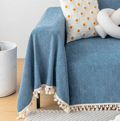 HANDONTIME Couch Slipcover Dog Sofa Covers Boho Couch Cover for Dogs Blue Sofa Throw Cover Bohemian Sofa Covers for 3 Cushion Couch Herringbone Sectional Couch Cover Slipcovers for Sofas, 91" X150"