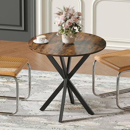 Unovivy 31.5" Small Round Dining Table for 2-4, Space Saving Circle Kitchen Dinner Table, Industrial Mid Century Modern Dining Room Desk for Kitchen, Apartment, Rustic Brown