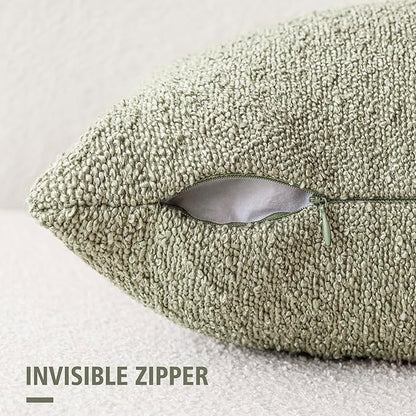 Foindtower Pack of 2, Decorative Textured Boucle Throw Pillow Covers Accent Solid Pillow Cases Cozy Soft Couch Cushion Case for Chair Sofa Bedroom Living Room Home Decor 22x22 Inch Dirty Sage Green