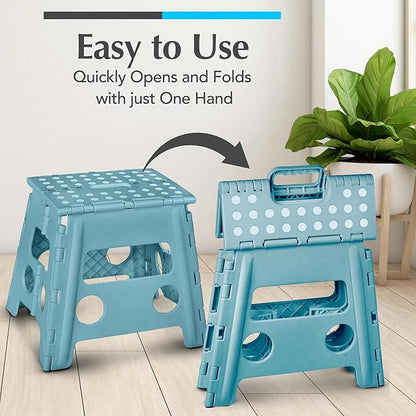 Handy Laundry Folding Lightweight Step Stool - Sturdy Enough to Support Adults and Safe Enough for Kids - Opens Easy with One Flip - Great for Kitchen, Bathroom or Bedroom (Teal - 13 inch)