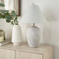 Nourison Home 23" Grey Vintage Distressed Ceramic Pot Table Lamp for Bedroom, Living Room, End Table, with Grey Conical Empire Shade