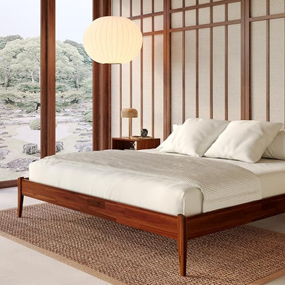 Bme Dinkee 15" Solid Wood Platform Bed Frame Without Headboard - Japanese Joinery Bed Frame - Modern & Minimalist Style - Wood Slat Support - Easy Assembly - No Box Spring Needed - Chocolate, Twin