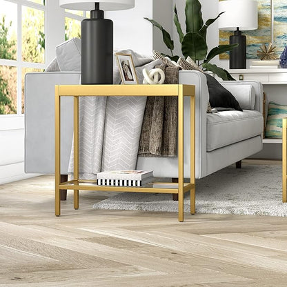 Henn&Hart 24" Wide Rectangular Rectangular Side Table in Brass, Table for Living Room, Bedroom