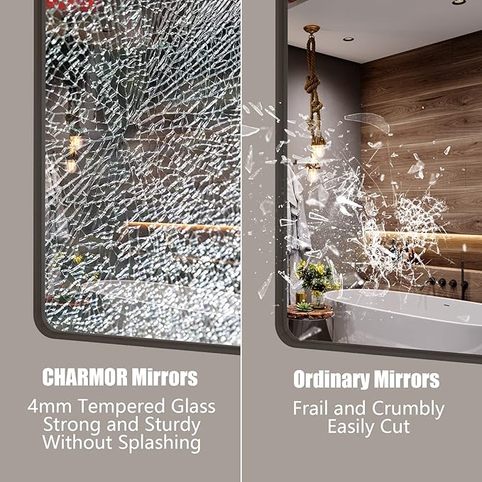 40x36 Bronze Bathroom Mirror, Brushed Metal Bathroom Vanity Mirrors for Wall, Rounded Corner Bronze Rectangle Mirror for Farmhouse, Bedroom, Anti-Rust (Horizontal/Vertical)