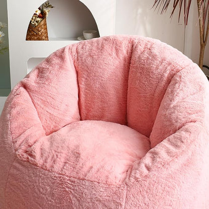 N&V Medium Shell Bean Bag Chair, Adult Size Bean Bag Sack, Foam Filling, Includes Removable and Machine Washable Cover, 37in, Soft Faux Fur, Pink
