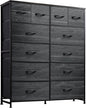 WLIVE Storage Organizer Unit with 12 Fabric Bins, Storage Drawers Organizer with Steel Frame, Tall Storage Tower Organizaton for Living Room, Hallway, Office, Charcoal Black Wood Grain Print