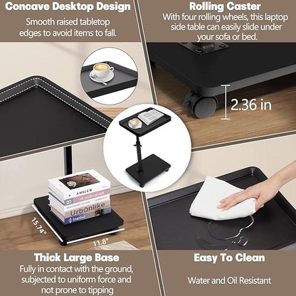 Aoligrace C Shaped End Table Adjustable Height, 360° Swivel Side Table with Wheels, Small TV Tray C Table for Living Room Bedroom, Couch Tables That Slide Under for Sofa Bed Chair