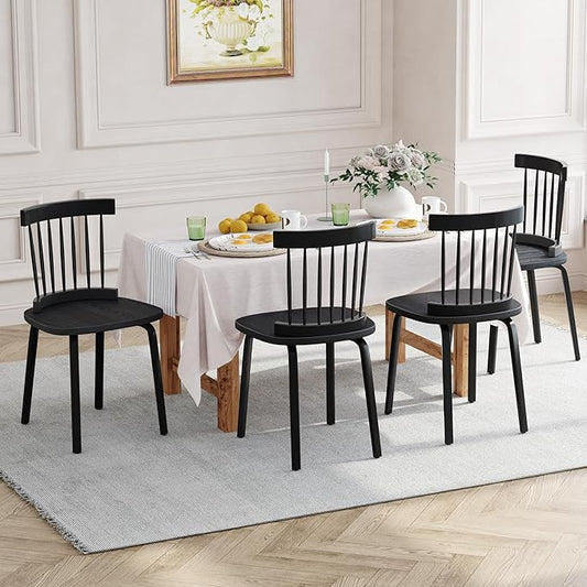 Unovivy Black Dining Chairs Set of 4, Wooden Windsor Chairs, Farmhouse Kitchen Chairs, Black Spindle Chair for Dining Room, Restaurant
