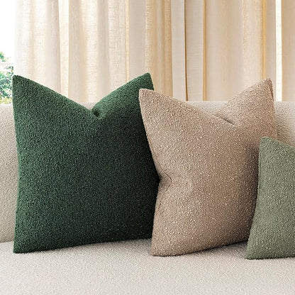 Foindtower Pack of 2 Textured Boucle Throw Pillow Covers Neutral Accent Solid Decorative Pillow Cases Cozy Woven Couch Cushion Case for Sofa Bedroom Living Room Home Decor 20x20 Inch Pine Green