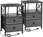 AMHANCIBLE Night Stand Set 2, Nightstand with Charging Station, End Tables Living Room with USB Ports and Outlets, Bedside Tables with Fabric Drawers for Bedroom, Dark Grey HET05XDG