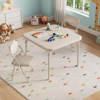 IDEALHOUSE 3 Piece Folding Kids Table and Chairs Set, Children Activity Table and Chairs Set for Dining Room,Daycare,Classrooms