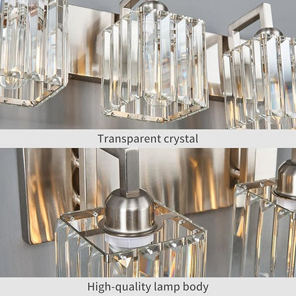 Modern Bathroom Vanity Light 2-Lights Brushed Nickel Vanity Light Crystal Wall Light Bathroom Light Fixtures