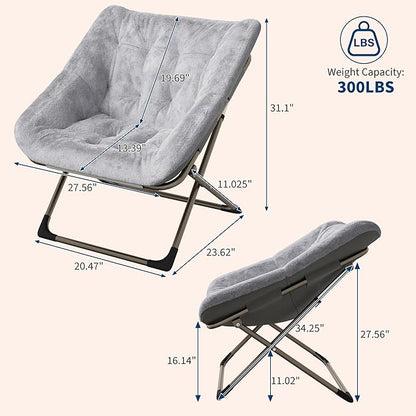 Comfy Chair for Adults, Foldable Living Room Chairs, Soft Faux Fur Folding Lounge for Bedroom Living Room Dorm Rooms, Flexible Reading Chair for Teens (2, Gray, X-Large)
