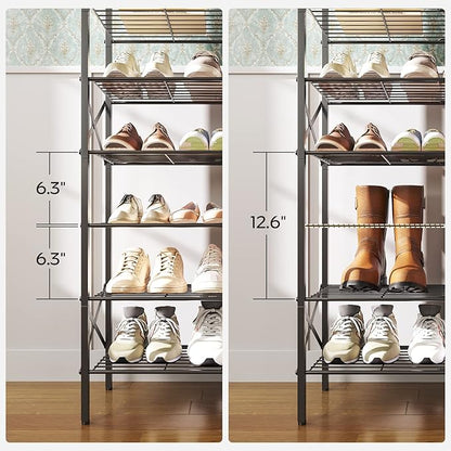 6-Tier Shoe Rack, Shoe Storage Organizer for Closet, Free Standing Shoe Organizer with Metal Mesh Shelves, 24 Pairs of Shoes, Rustic Brown and Black SS06BR