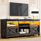 DWVO TV Stand for up to 65 Inch TV, Entertainment Center with Storage, TV Cabinet with Power Outlet & LED Light Strip, Media Console Television Stands for Living Room, Dark Rustic Oak