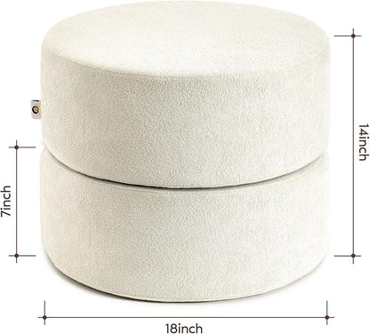 Pouf Ottoman Foot Rest Stool, Double Layer Round Modern Foam Filled Foot Stool for Couch, Living Room, Bedroom (Beige)