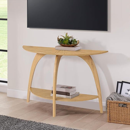 Martin Svensson Home LAX Half-Moon Sofa Console Table with Storage, Blonde