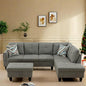 L Shaped Sectional Couch with Otttoman, 97" Sectional Sofa for Living Room Flannel Modular Couches with Cup Holders for Bedroom, Apartments, Grey