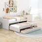 Twin Size Upholstered Daybed with Trundle and Three Lower Drawers,Linen Sofa Bed for Apartment Living Room Guest Room,Solid Wood Trundle Day Bed Frame, No Box Spring Needed,Beige