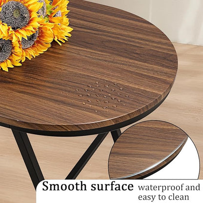Folding Coffee Table for Small Spaces Wood and Metal Oval Coffee Tables No Assembly Low Coffee Table for Living Room, Home, Office, Rustic Brown