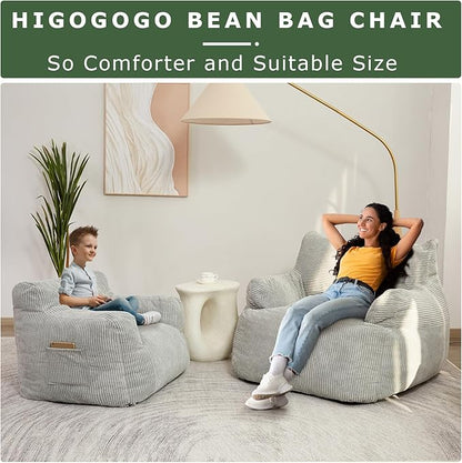 HIGOGOGO Giant Bean Bag Chair Sofa, Big Comfy Chair for Bedroom Living Room, Large Bean Bag Lazy Chair for Adults with Pocket Armrests for Gaming, Reading, Grey