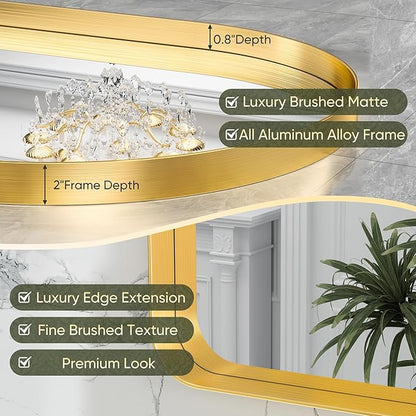 Suidia 22" x 30" Bathroom Mirror, Bathroom Vanity Mirror Metal Framed, Wall-Mounted Mirrors for Bedroom, Living Room, Entryway, Hallway, Gold, Arch Style