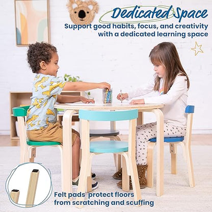 ECR4Kids Bentwood Round Table and Curved Back Chair Set, Kids Furniture, Contemporary, 5-Piece