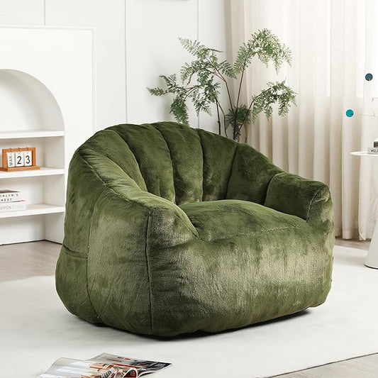 Furniliving Bean Bag Chair, Giant Bean Bag Chair Stuffed Floor Sofa for Adults Comfy Bean Bag Sofa with Back Support, Oversized Bean Bag Couch for Living Room Bedroom Dorm Office, Faux Leather, Green