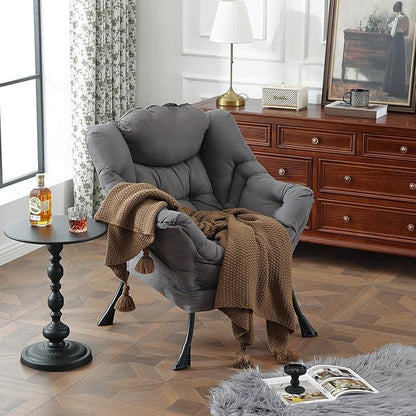 Lazy Chair for Living Room, Modern Accent Chairs with Armrests, Comfy Lounge Chair with Side Pocket, Cozy Lazy Sofa for Reading, Balcony, Bedroom, Dorm, Small Spaces (Dark Grey)
