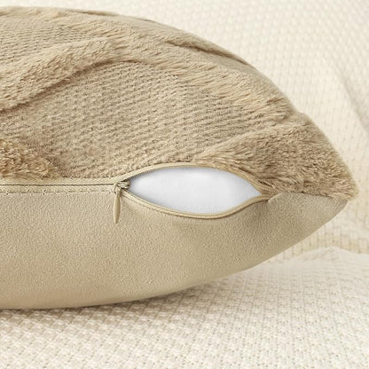 decorUhome Throw Pillow Covers 22x22 Inch Set of 2, Soft Plush Faux Fur Wool Khaki Couch Pillow Covers, Decorative Neutral Pillow Cases for Bed Sofa Living Room Home Decor