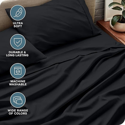 Bare Home Twin Sheet Set - 1800 Ultra-Soft Microfiber Bed Sheets - Double Brushed - Deep Pockets - Easy Fit - Extra Soft - 3 Piece Set - Bedding Sheets & Pillowcases (Twin, Black)