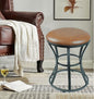 Vanity Stool Chair, Modern Dressing Stool for Makeup Vanity with Black Legs - Backless - Ottomans Round Seat, for Makeup Room, Bedroom, Bathroom, Living Room Accent Furniture Leather Brown