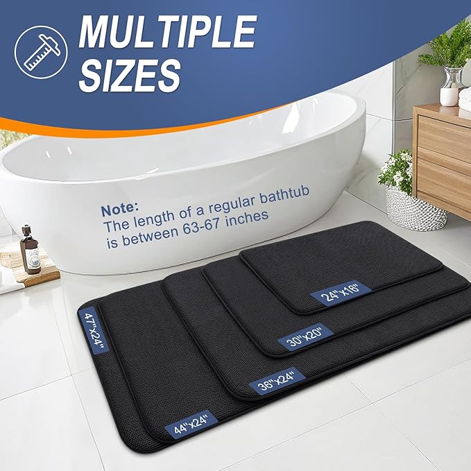 OLANLY Thick Memory Foam Bath Mat Rug 59x24, Extra Soft Absorbent Bathroom Rug, Quick Dry Bath Mats, Non-Slip, Machine Washable Carpet for Bathroom, Tub and Shower, Home Decor Accessories, Black