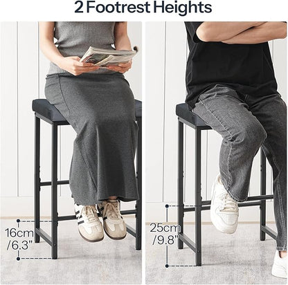 HOOBRO Barstools,25.4" Saddle Stools with PU Upholstery, Counter Height Stools with Footrest, Kitchen Breakfast Chairs, for Dining Room, Cafe, Bar, Gray and Black BGZ23BY01