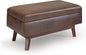 SIMPLIHOME Owen 36 inch Wide Mid Century Modern Small Rectangular Storage Ottoman in Distressed Chestnut Brown Vegan Faux Leather, Assembled, For the Living Room, Entryway and Family Room