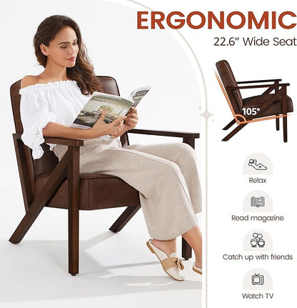 Yaheetech Accent Chair, Armchair with Strong Wood Frame, PU Leather Modern Retro Lounge Chair for Living Room/Lounge/Office/Reception Area, Dark Brown