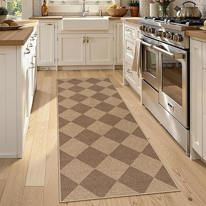Lahome Checkered Easy Jute Runner Rug, 2x6 Kitchen Mats for Floor Non Slip Washable Entryway Runner, Checkerboard Nature Indoor Outdoor Carpet for Hallway 6ft Entry