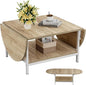 SAYGOER Modern Coffee Table 2-Tier Extended Coffee Tables for Living Room 2-Tier Small Extended Table with Storage White Center Table for Large or Small Spaces, Foldable, Oak
