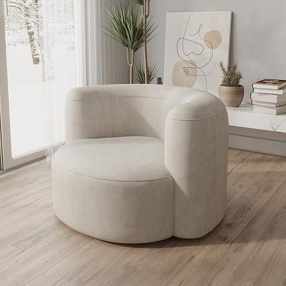Acanva Luxury Modern Tight Curved Back Velvet Sofa, Minimalist Style Comfy Couch for Living Room Apartment Reception Space, Cream Single Chair Set of 2
