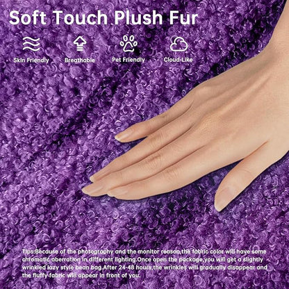 Bean Bag Chairs for Adults, BeanBag Reading Chair Memory Foam Couch 3-Seater, Floor Chair Soft Teddy Material, Comfy Reading Nook Chairs for Bedroom Living Room Office (Purple)
