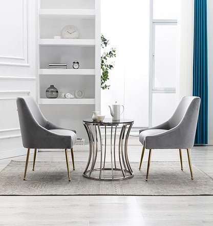 Velvet Dining Chairs, Furniture Collection Modern Contemporary Upholstered with Polished Gold Metal Legs, Set of 6(Light Grey)